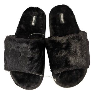 Cozy Black Faux Fur Slide Loungewear Slippers Size Large